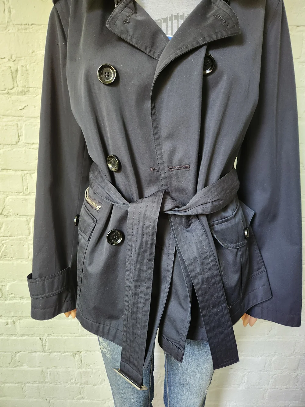 Michael Kors Black Hooded Utility Jacket with Belt